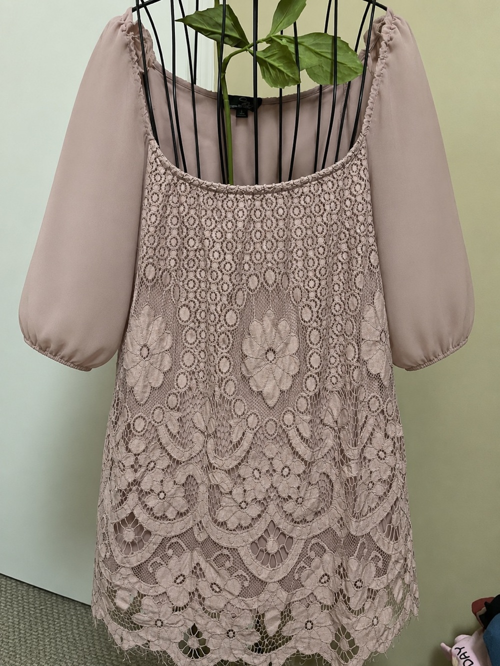Suzanne Betro Dusty Rose Lace Crochet Puff Sleeve Top - Picture 3 of 7